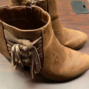 Feegalicious Brown Fringe Bootie Size 7.5